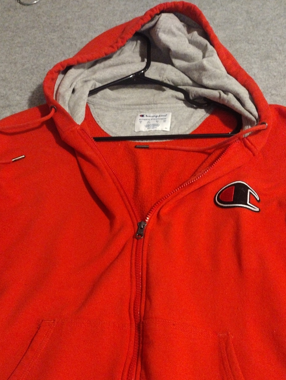 Champion Red Hooded Full-Zip Jacket with Grey Lining